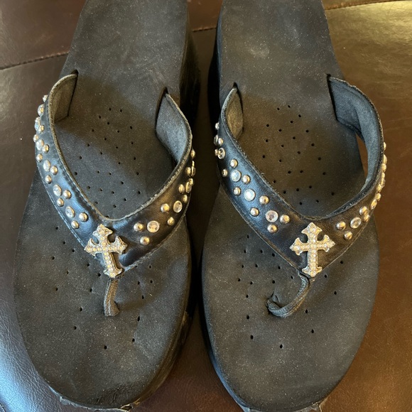 **Sold** Black Flip Flops with Cross - Picture 3 of 6